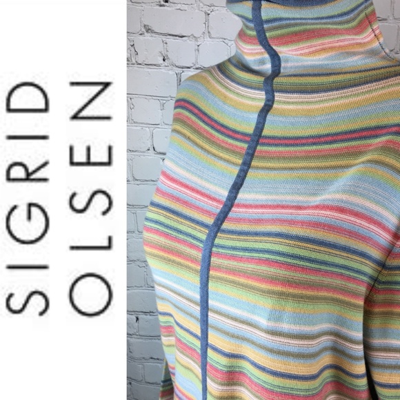 Sigrid Olsen Sweaters - Sigrid Olsen MultiColor Stripe Funnel Neck Sweater